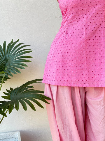 Pink Lily Halter neck cotton set - Chaayafashion