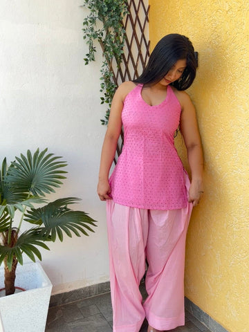Pink Lily Halter neck cotton set - Chaayafashion