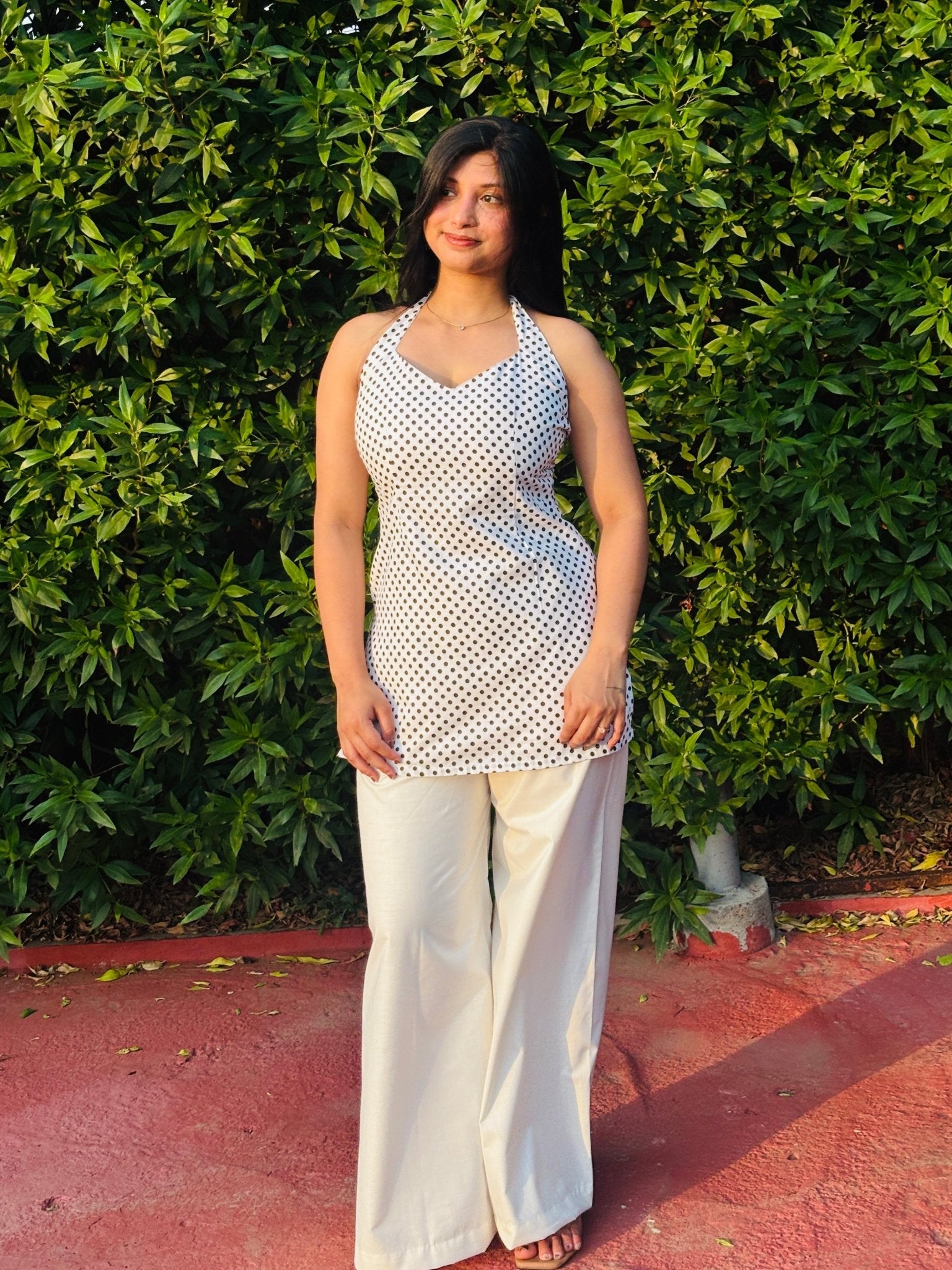 Polka Dot Halter Neck Kurti - Chaayafashion