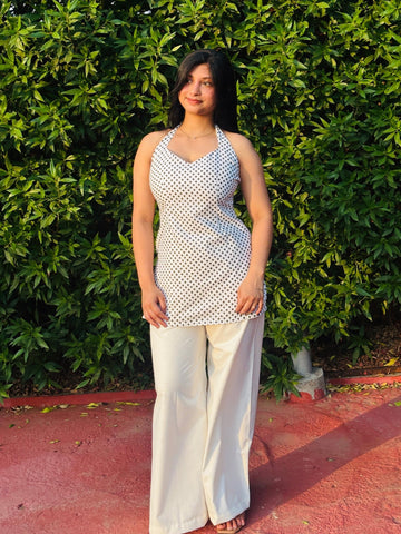Polka Dot Halter Neck Kurti - Chaayafashion