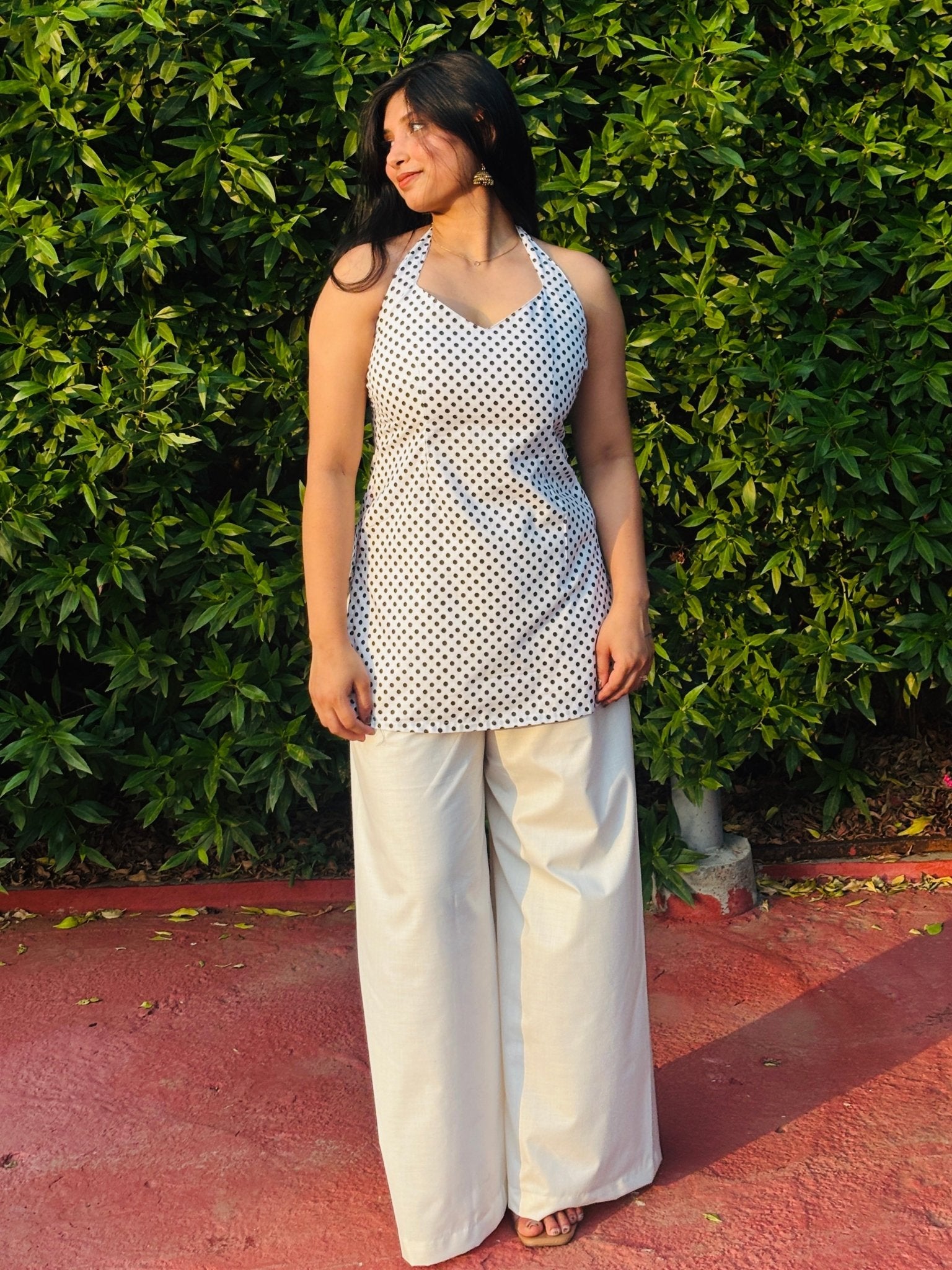 Polka Dot Halter Neck Kurti - Chaayafashion