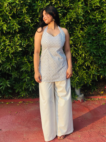 Polka Dot Halter Neck Kurti - Chaayafashion