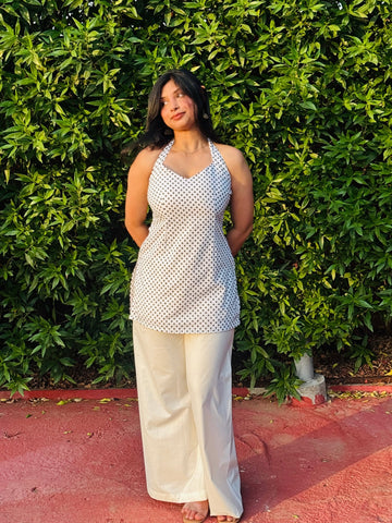Polka Dot Halter Neck Kurti - Chaayafashion